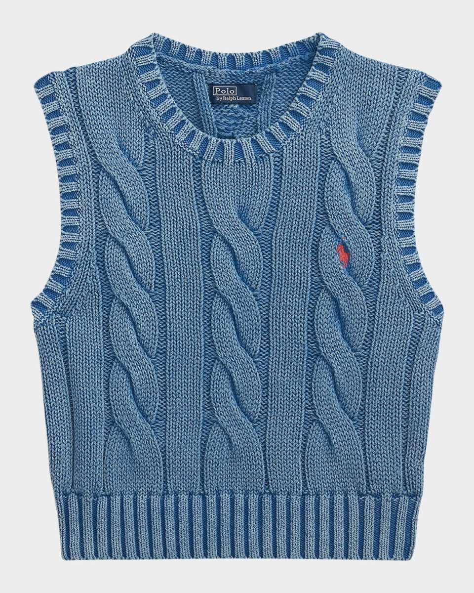 Cable-Knit Cotton Cropped Sweater Vest